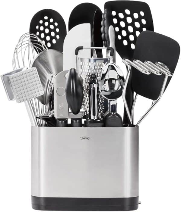 Set de utensilios cocina OXO Good Grips acero inoxidable con soporte - Imagen 3